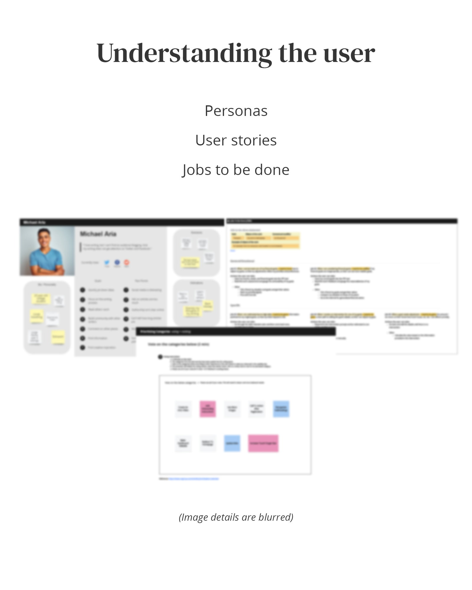 Professional UX artifacts: Personas, User stories, and Jobs to be done